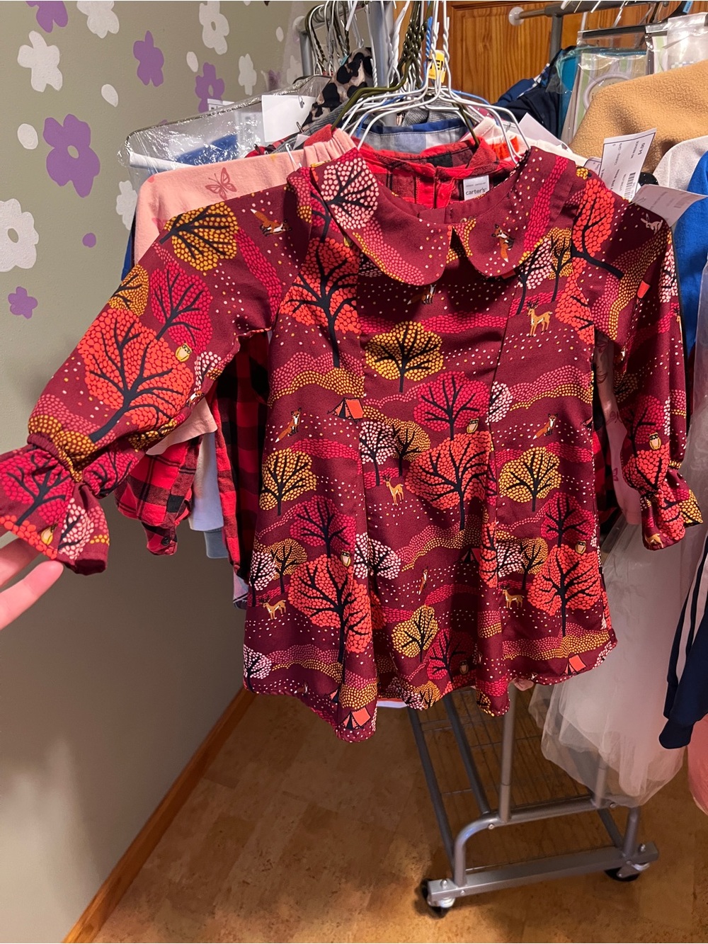 OshKosh B'gosh Burgundy Forest Print Ruffled Collar dress